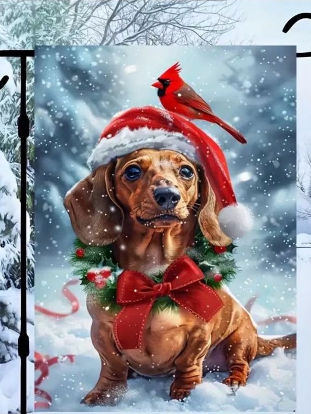 Festive Red Dachshund Holiday Garden Flag #000